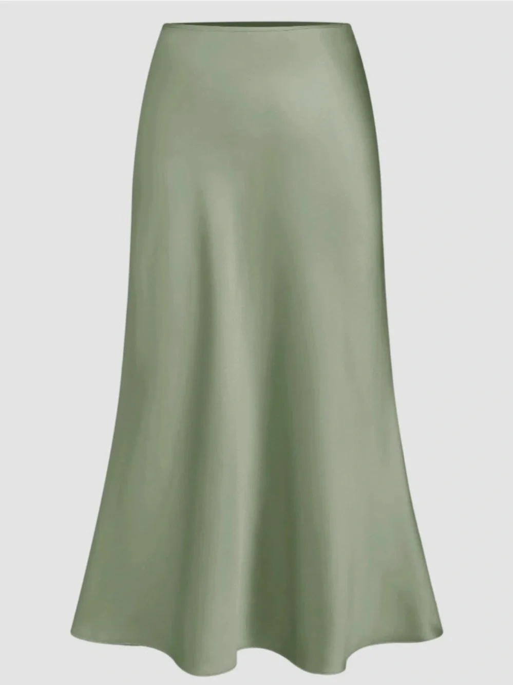 Satin Olive Green Midi Slip Skirt - Picture 2 of 4